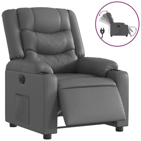 Poltrona Reclinabile Elettrica Grigia in Similpelle - Foto 1
