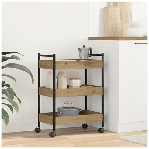 Carrello da Cucina  Rovere Artigianale 50x30x70 cm Legno Ingegnerizzato - Foto 2