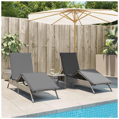 Lettini Prendisole 2 pz con Cuscini Grigio in Polyrattan - Foto 2