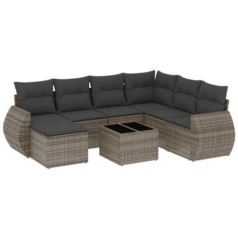 Set Divano da Giardino 8 pz con Cuscini Grigio in Polyrattan - Foto 1