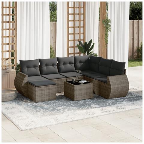 Set Divano da Giardino 8 pz con Cuscini Grigio in Polyrattan - Foto 2