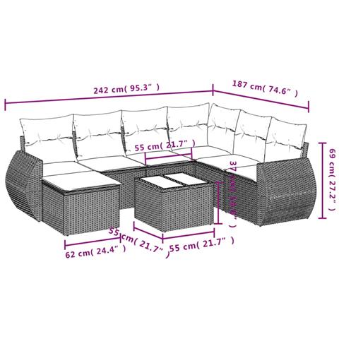 Set Divano da Giardino 8 pz con Cuscini Grigio in Polyrattan - Foto 9