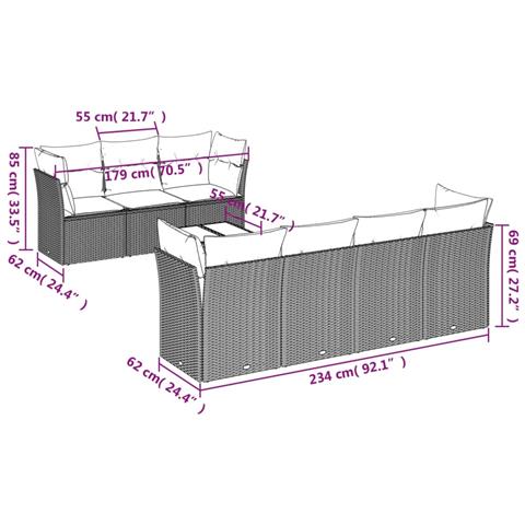 Set Divani da Giardino con Cuscini 8 pz Nero in Polyrattan - Foto 3