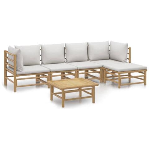 Set Salotto da Giardino 6pz con Cuscini Grigio Chiaro Bambù - Foto 1