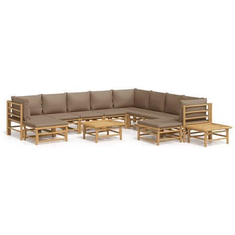 Set Salotto da Giardino 12pz con Cuscini Tortora Bambù - Foto 1