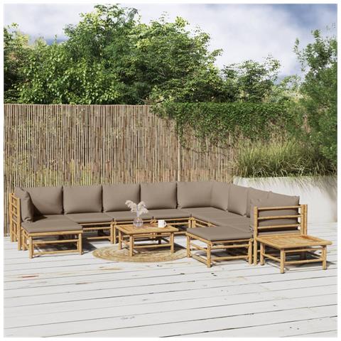 Set Salotto da Giardino 12pz con Cuscini Tortora Bambù - Foto 2