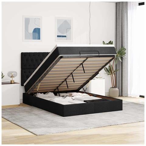 Struttura Letto Pouf con Materasso Nero 140x200 cm in Tessuto - Foto 2