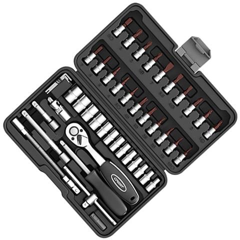 Set Di Bussole A Cricchetto Con Manico Curvo Piccolo A 72 Denti, Set Da 46 Pezzi - Foto 3