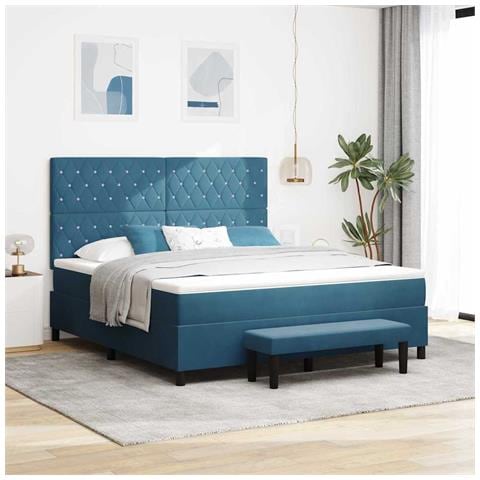 Letto a molle con materasso Blu scuro 180 x 200 cm Velluto - Foto 2