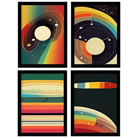 Set Di 4 Stampe Spirale Posters In Arte Astratta Illustrazioni E Manifesti Di Galassie Artistiche Moderne E A Colori Per L'interior Cornice Nera A4 - Foto 1