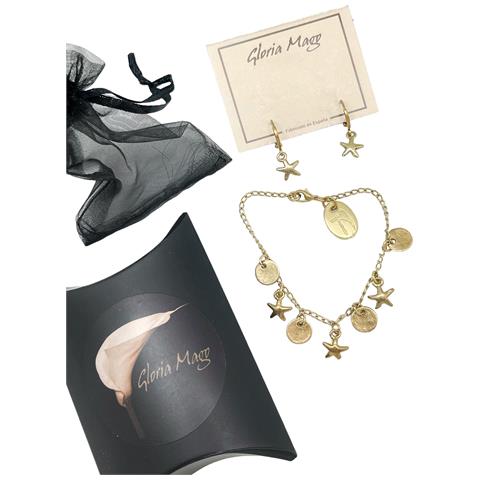 Set Di Stelle, Bracciale Con Ciondolo E Orecchino A Cerchio In Oro - Foto 1