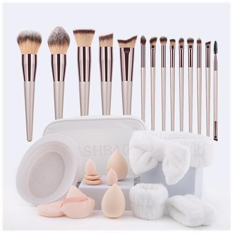Set Di 14 Pennelli Trucco Con Spugnette E Accessori - Kit Completo Di Pennelli Cosmetici - Foto 1