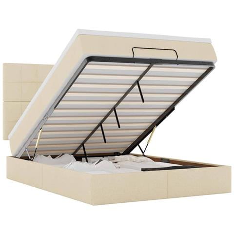 Struttura Letto Pouf con Materasso Crema 140x190 cm in Tessuto - Foto 1