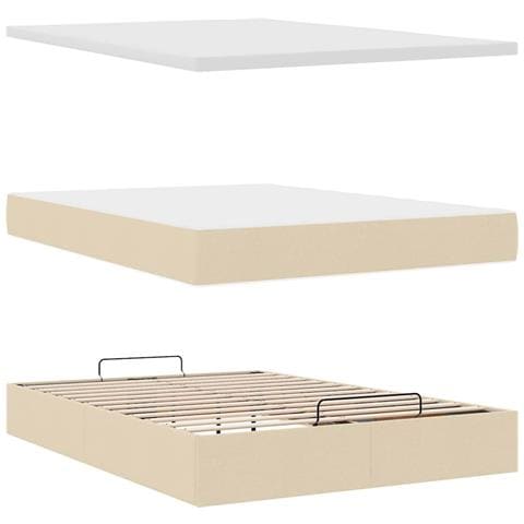 Struttura Letto Pouf con Materasso Crema 140x190 cm in Tessuto - Foto 9