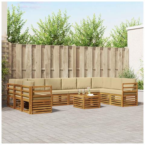 Set divani 11 pcs Naturale e Beige Legno di Acacia Massello - Foto 2