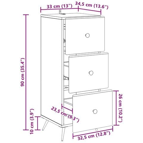 Mobile con Cassetti Nero 33 x 34,5 x 90 cm Legno ingegnerizzato - Foto 9