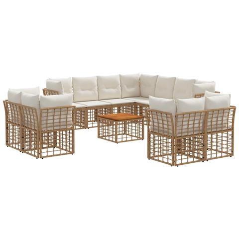 Set di divani da esterno 12 pcs Naturale e Bianco Crema - Foto 1