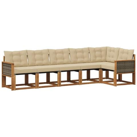 Set di divani da esterno con cuscino 6 pcs Naturale e Beige - Foto 1