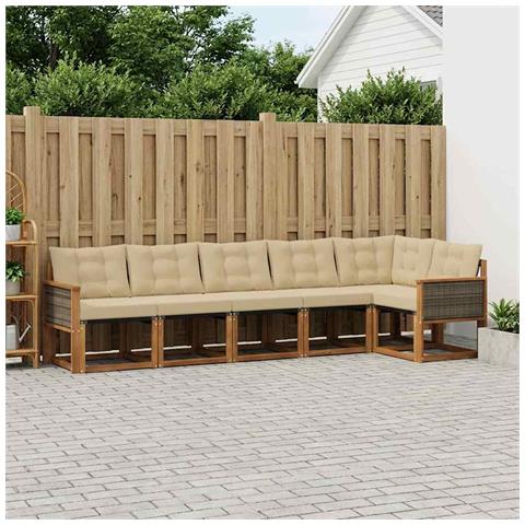 Set di divani da esterno con cuscino 6 pcs Naturale e Beige - Foto 2