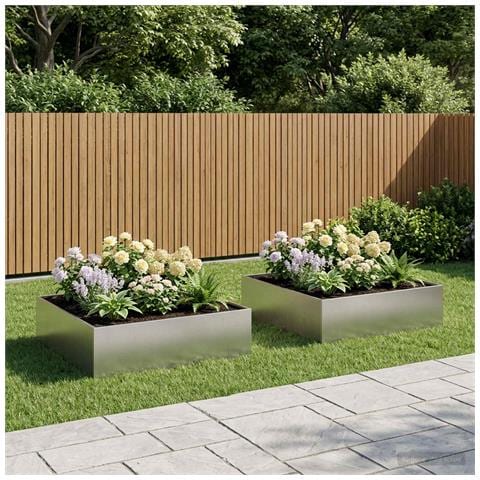 Vaso da giardino 2 pz Argento 100 x 100 x 30 cm Acciaio Inox - Foto 2