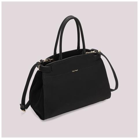 borsa shopping con fianchi effetto camoscio NERO - Foto 2