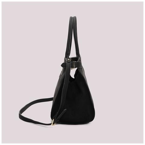 borsa shopping con fianchi effetto camoscio NERO - Foto 4