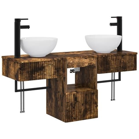 Set di mobili per il bagno 3 pz Rovere Fumo - Foto 1