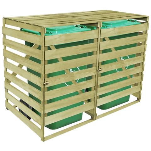 Copribidone Doppio per Spazzatura 240 L in Legno Impregnato - Foto 3