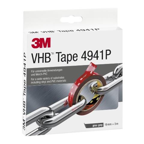 VHB 4941 Nastro biadesivo P per Combinazioni Materiali di diversificazione, 19 mm x 3 m, 1,1 millimetri Spessore, grigio, 1 Pezzo - Foto 1
