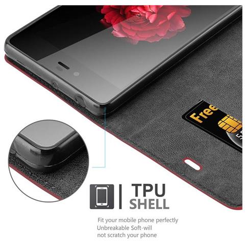 Custodia Compatibile Con Zte Nubia Z9 Max In Rosso Mela - Coperchio Protettiva Con Chiusura Magnetica, Funzione Stand E Tasca Per Le Carte - Foto 2