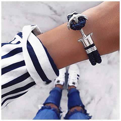Phrep - Bracciale Donna E Uomo Annuncio Ancora - Unisex Bracciali In Pelle (blu Navy) Con Ciondolo Ancora In Acciaio Inossidabile (acciaio)  - Foto 2