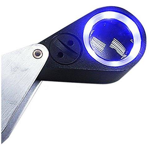 Ingrandimento Mini Folding 21 Millimetri Ottica Lens Gioiellieri Di Vetro Dellobiettivo Della Lente Di Ingrandimento Con Luce A Led Per Map Gioielli Diamanti Gemme Monete Francobolli (20 X Ingrandimento Led E Luci Uv)  - Foto 2