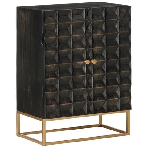 Credenza Nera 55x34x75 Cm In Legno Massello Di Mango E Ferro - Foto 1
