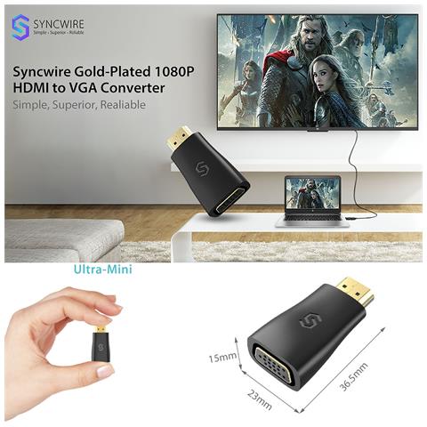 Adattatore Convertitore Video Hdmi To Vga Plug And Play Full Hd 60hz Notebook - Foto 2
