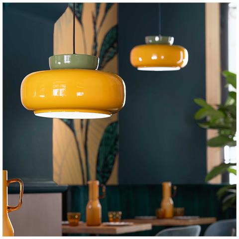 Sospensione Vintage Decò Maracana Ceramica-vetro Giallo-verde 1 Luce E27 - Foto 8