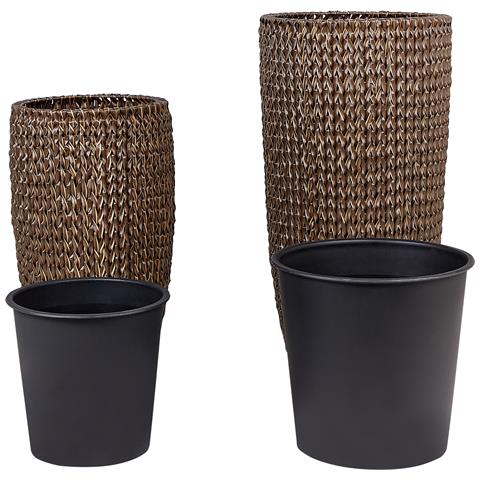 Set Di 2 Vasi Per Piante Cedrus Rattan Sintetico 37/45 Cm Marrone - Foto 2
