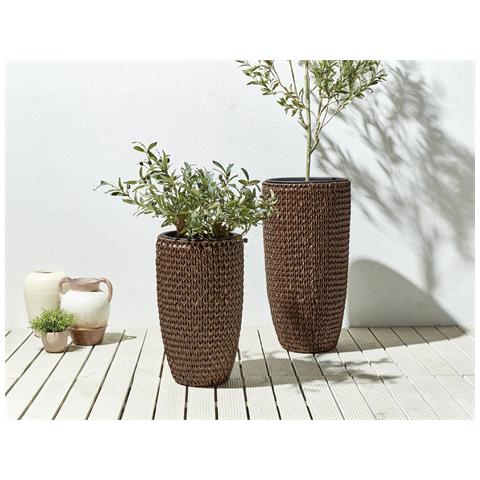 Set Di 2 Vasi Per Piante Cedrus Rattan Sintetico 37/45 Cm Marrone - Foto 1