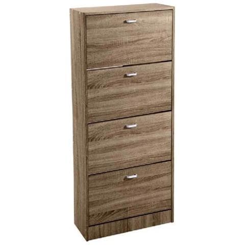 Trade Shop - Scarpiera 4 Ante Doppia Salvaspazio Slim Legno Moderna Noce H 150x63x24cm 827648 - Foto 1