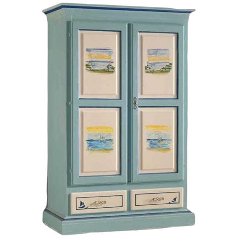 Armadio 2 Ante Shabby In Legno Cerato Azzurro Con Decori 125x61x200 - Foto 1