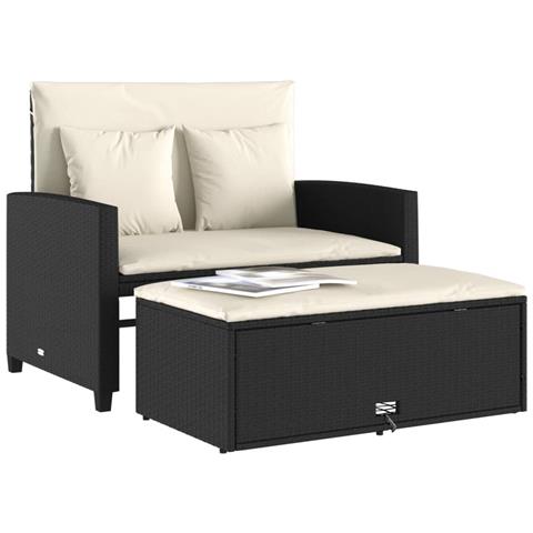 Divano Da Giardino Con Cuscini A 2 Posti Nero In Polyrattan - Foto 2