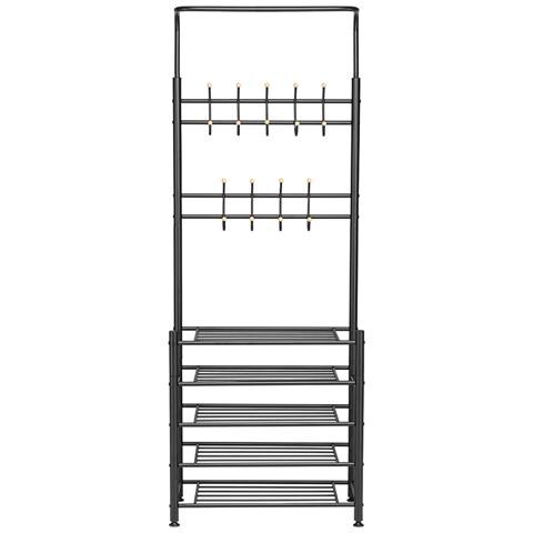 Stand Appendiabiti Da Ingresso Struttura Metallo 9 Ganci Con Scarpiera 5 Ripiani - Foto 2