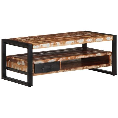 Tavolino Salotto Multicolore 90x50x36cm Legno Massello Recupero - Foto 2