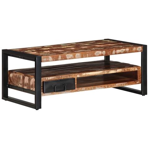 Tavolino Salotto Multicolore 90x50x36cm Legno Massello Recupero - Foto 1