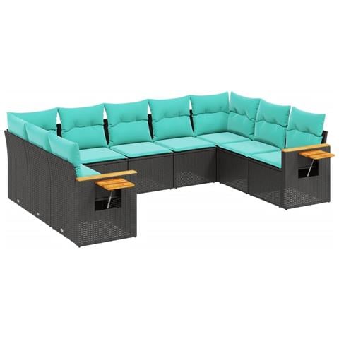 Set Divani Da Giardino 9 Pz Con Cuscini Nero In Polyrattan - Foto 2