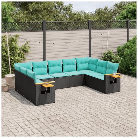 Set Divani Da Giardino 9 Pz Con Cuscini Nero In Polyrattan - Foto 1