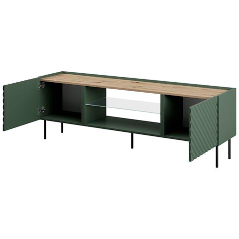 Armadio RTV con caminetto elettrico ONDA 180,5x40xH58,39 verde (in piedi o a parete) - Foto 4