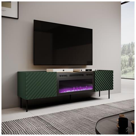 Armadio RTV con caminetto elettrico ONDA 180,5x40xH58,39 verde (in piedi o a parete) - Foto 1