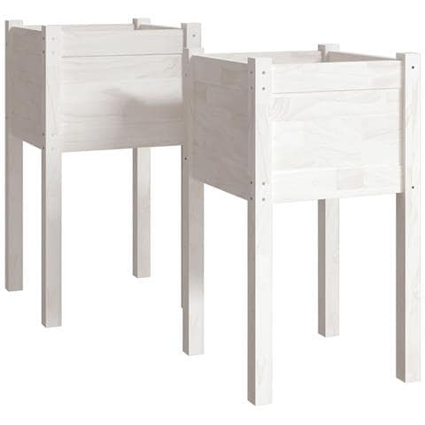 Fioriere Da Giardino 2 Pz Bianche 40x40x70 Cm In Legno Di Pino - Foto 1