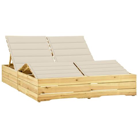 Lusso Casadino -  Lettino Prendisole Doppio Con Cuscini Crema In Pino Impregnato - Foto 2