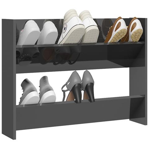 Scarpiera A Muro Grigio Lucido 80x18x60 Cm In Legno Multistrato - Foto 2